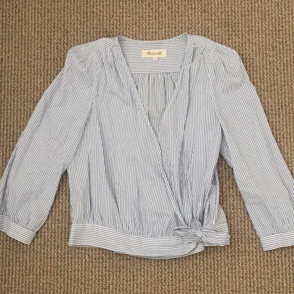Madewell blue striped wrap top